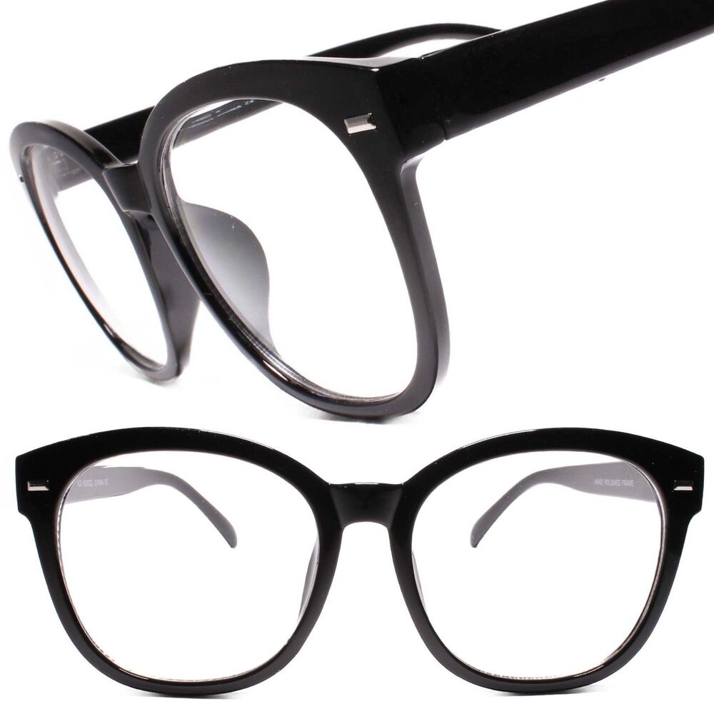 Oversized XXL Vintage Retro Style Clear Lens Eye Glasses Cat Eye Black Frame